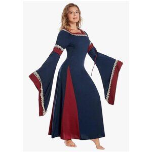 Vaianie Ren Faire Medieval Full Length Bell Sleeve Lace Hem Costume Dress 2XL